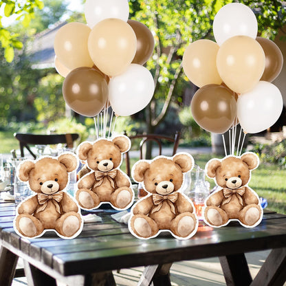 4 Sets Balloon Stand Kit for Table Bear Baby Shower Tables Centerpieces with Balloon Boy Baby Shower Decorations for Bear Theme Gender Reveal Birthday Party Table Decorations Supplies (Brown Bear, 4)