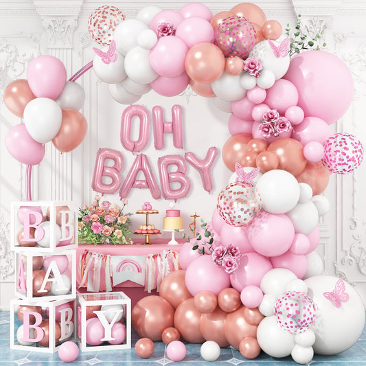 Sage Green Baby Shower Decorations,Boho Greency Neutral Balloon Arch with Oh Baby Balloon Banner Green Gold Balloons For Boy Girl Woodland Baby Shower Birthday Party Supplies