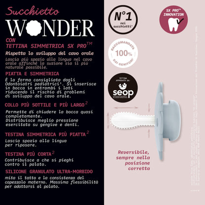 Suavinex Wonder Baby Pacifier, SX Pro Silicone Nipple, Reversible, Non Irritating Shield Design, 2 Pk Pacifiers 0-6 Months, Made in Europe, Mauve/Chalk