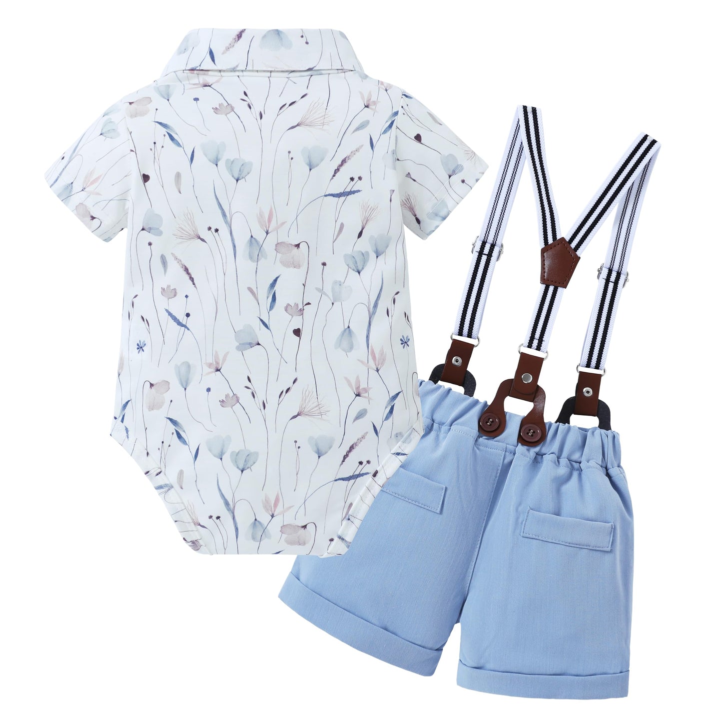 ZOEREA Baby Boy Clothes Suit Infant Short Sleeve Gentleman Outfits Dress Shirt+Bowtie+Suspender Shorts 0-18M