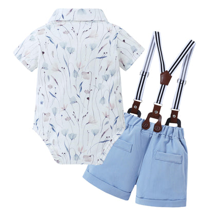ZOEREA Baby Boy Clothes Suit Infant Short Sleeve Gentleman Outfits Dress Shirt+Bowtie+Suspender Shorts 0-18M