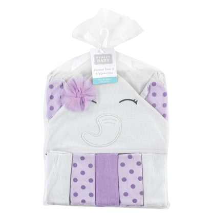 Hudson Baby Unisex Baby Hooded Towel and Five Washcloths, Modern Giraffe, One Size