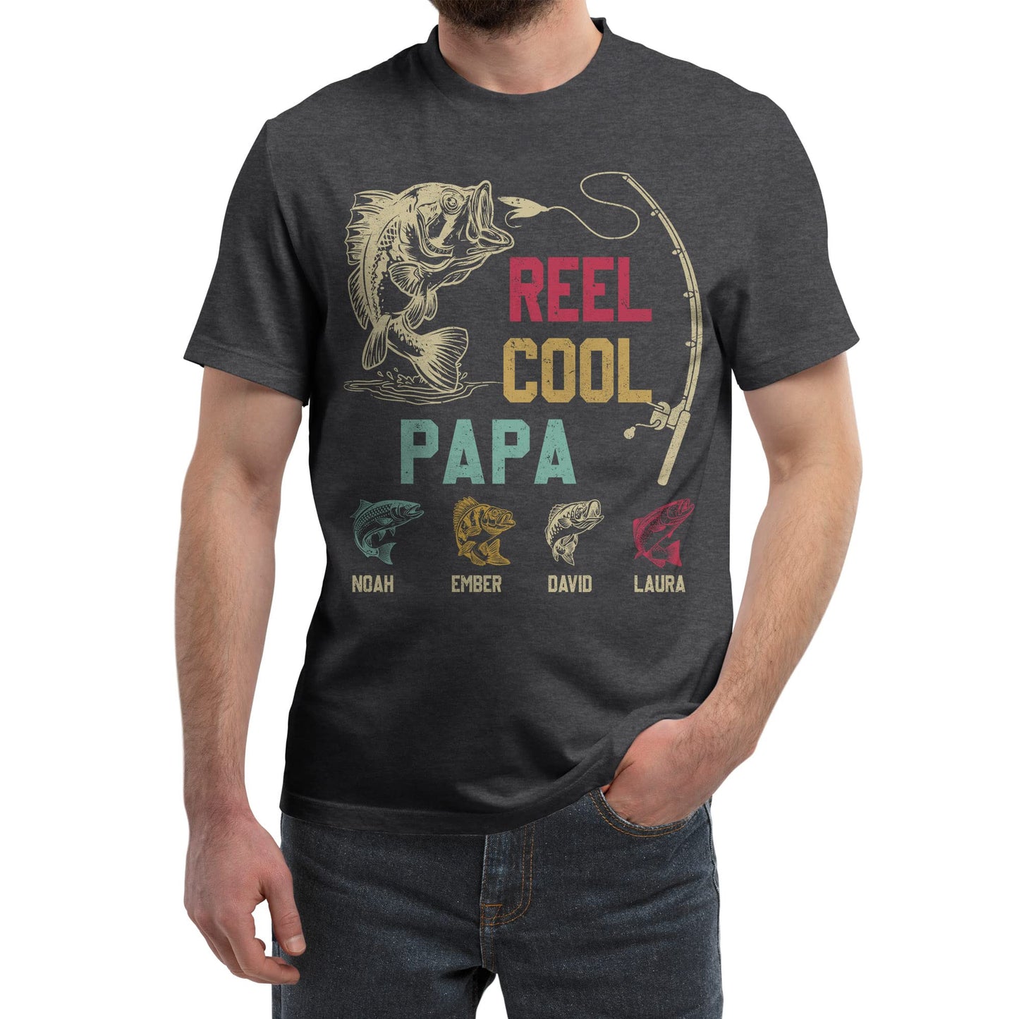 FLOCHIL Personalized Dad Fishing Shirt with Kids Names, Custom Fathers Day Fishing Shirt, Gifts for Dad, Fathers Day
