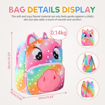 MICHLEY Toddler Backpack Plush Animal SchoolBag Cartoon Girls Travel Bag Mini Baby Daypack for Kids Kindergarten Pre School Bags, Cow