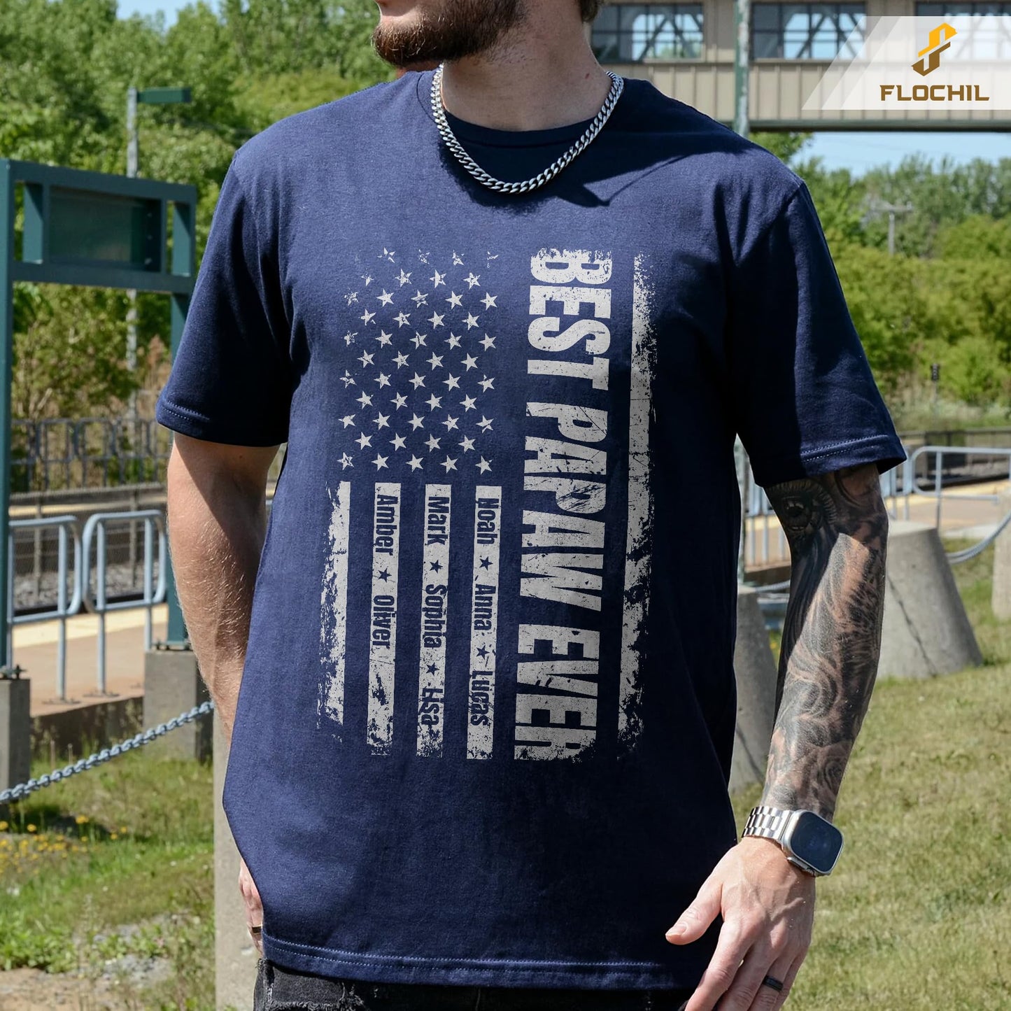 FLOCHIL Personalized Dad Shirt for Men, Custom With Kids Names, Fathers Day T Shirt, Gifts