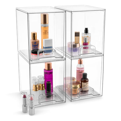 Sorbus Acrylic Storage Containers - 2 Pack, Stackable Storage Bins Set for Bathroom Organization - Clear Acrylic Drawer Organizers - Makeup Case Pull-Out Drawers (7.6’’ and 4.4’’ Tall)