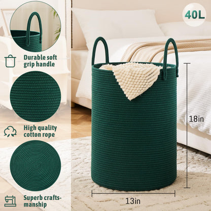 Laundry Basket,Woven Cotton Rope Laundry Hamper,60L for Decor Storage of Dirty Clothes,Toys and Blankets in Bathroom,Baby Room and Living Room
