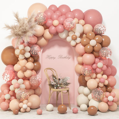 Amandir Boho Daisy Balloons Garland Arch Kit, Retro Dusty Rose Pink Blush Brown Nude Flower Balloons for Boho Daisy Flower Theme Birthday Baby Shower Wedding Mothers Day Party Decorations Supplies