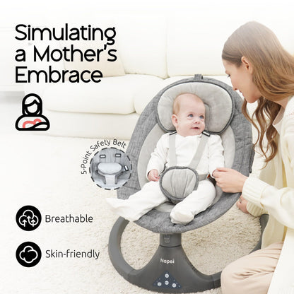 Baby Swings for Infants to Toddler, Electric Baby Swing and Infant Swings for Newborn, 10 Music with Remote Control and Bluetooth, 5 Swing Angles with Gentle Speed, 2 Seat Position, 0-9 Month (Gray)
