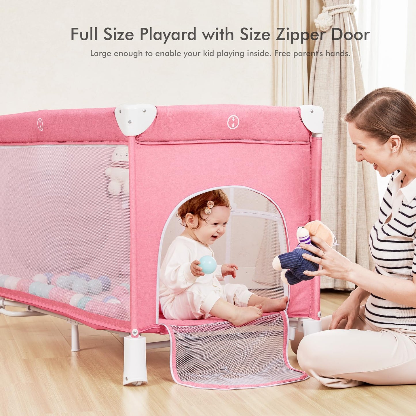 ANGELBLISS 5 in 1 Baby Bassinet, Bedside Crib & Playpen, Pack and Play Bassinet with Diaper Changer and Removable Rocker, Easy Folding Portable Crib with Mobile, Sheet & Mattress (Grey)