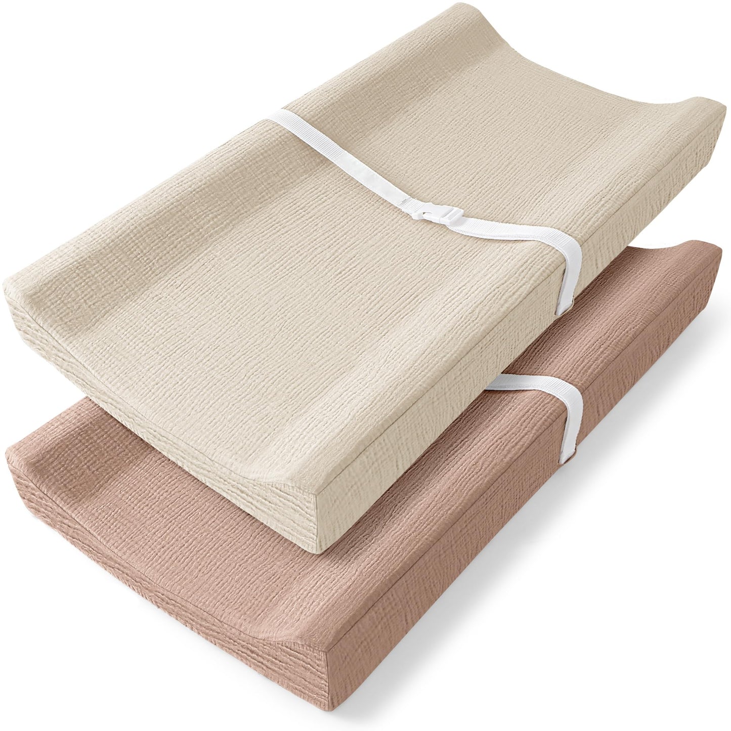 Bearmoss Changing Pad Cover, 2 Pack Muslin [100% Cotton] Diaper Changing Table Covers, 32'' x 16'' Soft Breathable Changing Pad Sheets for Unisex Baby Girls and Boys with Strap Holes (Bluemoon)