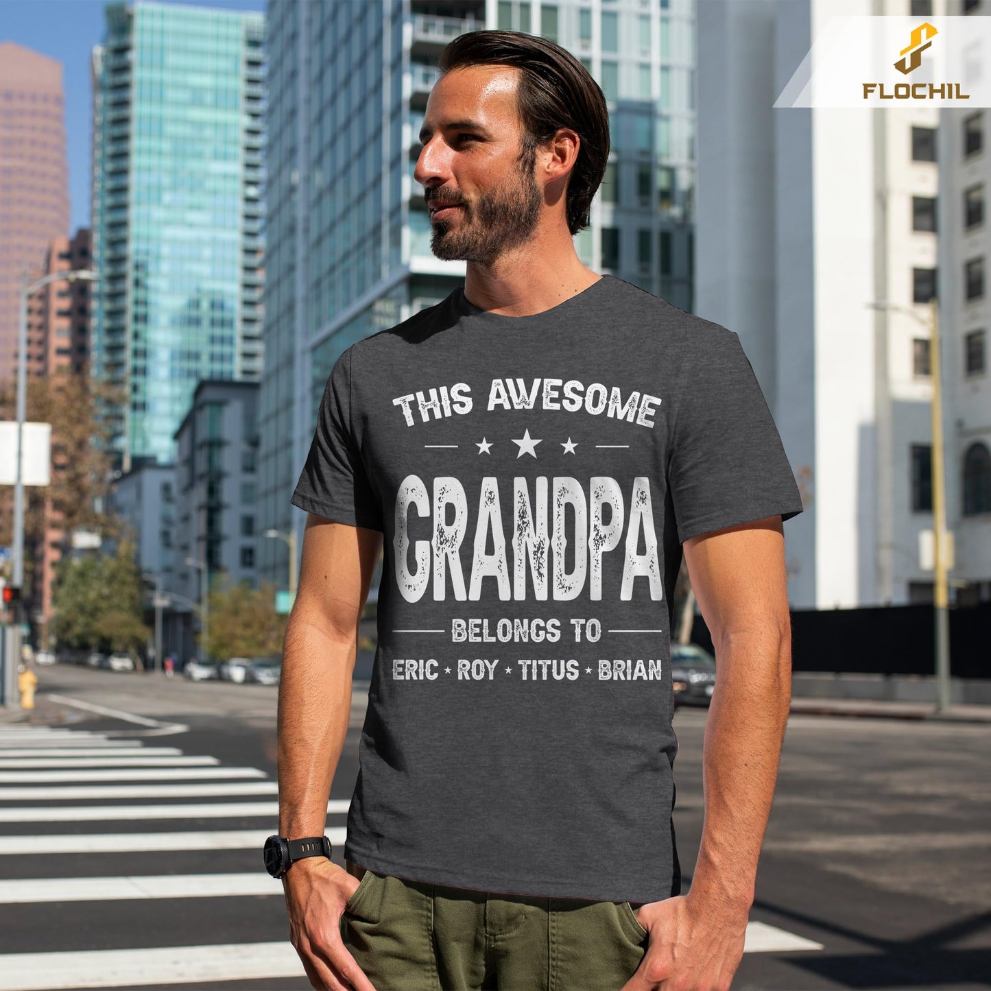FLOCHIL Personalized Dad Shirt for Men, Custom Dad Shirt with Kids Names, Customized Fathers Day T Shirt, Gifts for Dad