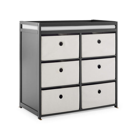 Delta Children Hayes Changing Table and Dresser for Bedroom with 6 Fabric Drawers, Charcoal Grey/Flax