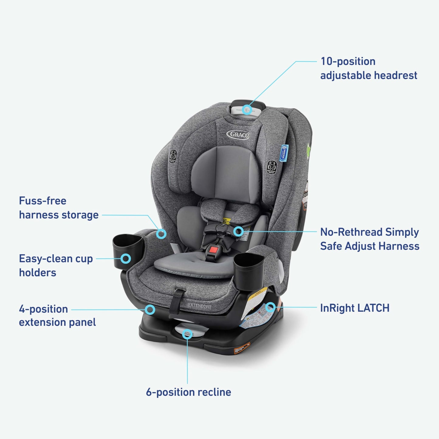 Graco Extend2Fit 3-in-1 Convertible Baby Car Seat, Rear and Forward Facing, Adjustable Extension Panel for Extra Legroom, Talia