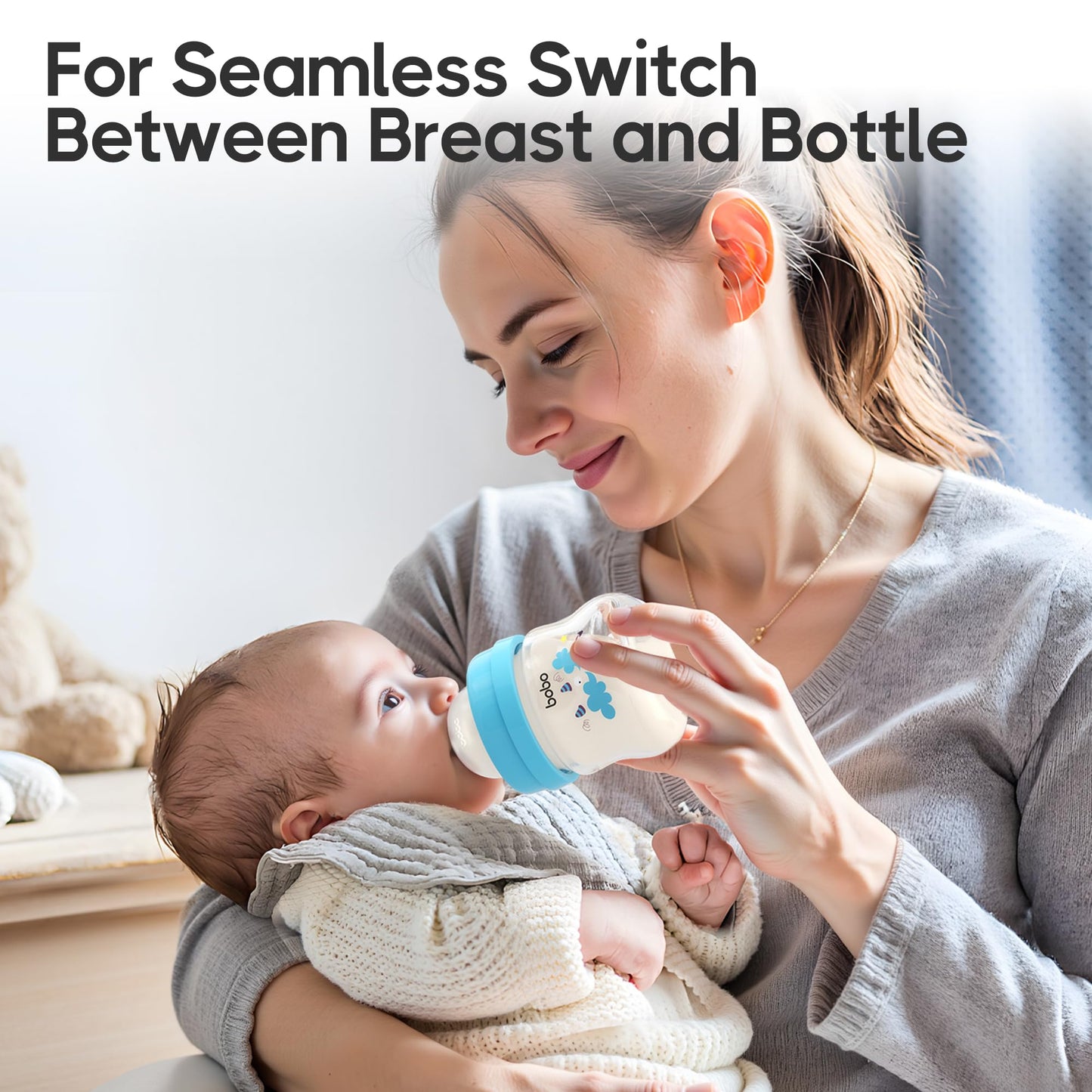 YOHKOH Glass Baby Bottles with Slow Flow Nipple, Newborn Anti-Colic Baby Bottles for 0+ Months, Wide Neck Feeding Bottle, Clear (Red, 2.7oz (Pack of 2))