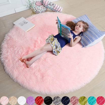 Pink Round Area Rugs 6Ft for Bedroom Living Room, Big Fluffy Shag Circle Rug for Kids Playroom, Cute Preppy Room Decor for Teen Girls, Cozy Fuzzy Furry Plush Carpets for Baby Nursery, Dorm, Classroom