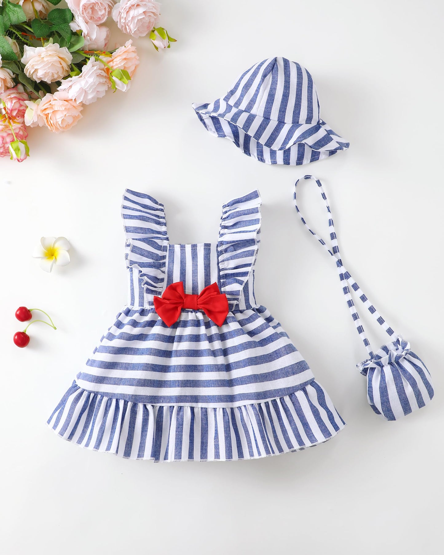 Renotemy Newborn Infant Baby Girl Dresses Summer Outfits Boho Casual Sundress Gifts Toddler Clothes for Girl with Hat and Bag