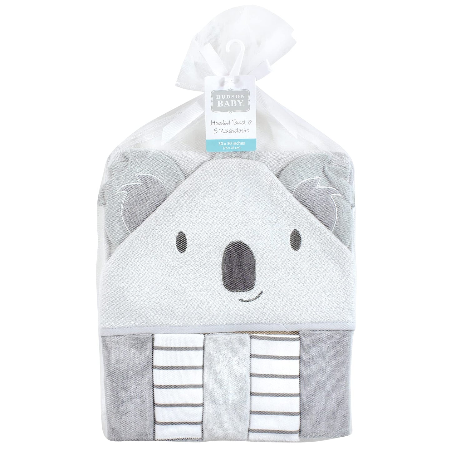 Hudson Baby Unisex Baby Hooded Towel and Five Washcloths, Modern Giraffe, One Size