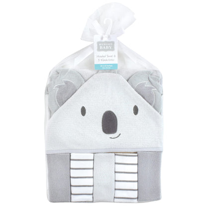 Hudson Baby Unisex Baby Hooded Towel and Five Washcloths, Modern Giraffe, One Size