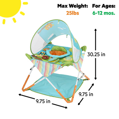 Bright Starts Pop 'N Jump Portable Activity Jumper, Indoor/Outdoor Use, Owl Forest with 4 Sensory Toys, Ages 6-12 Months
