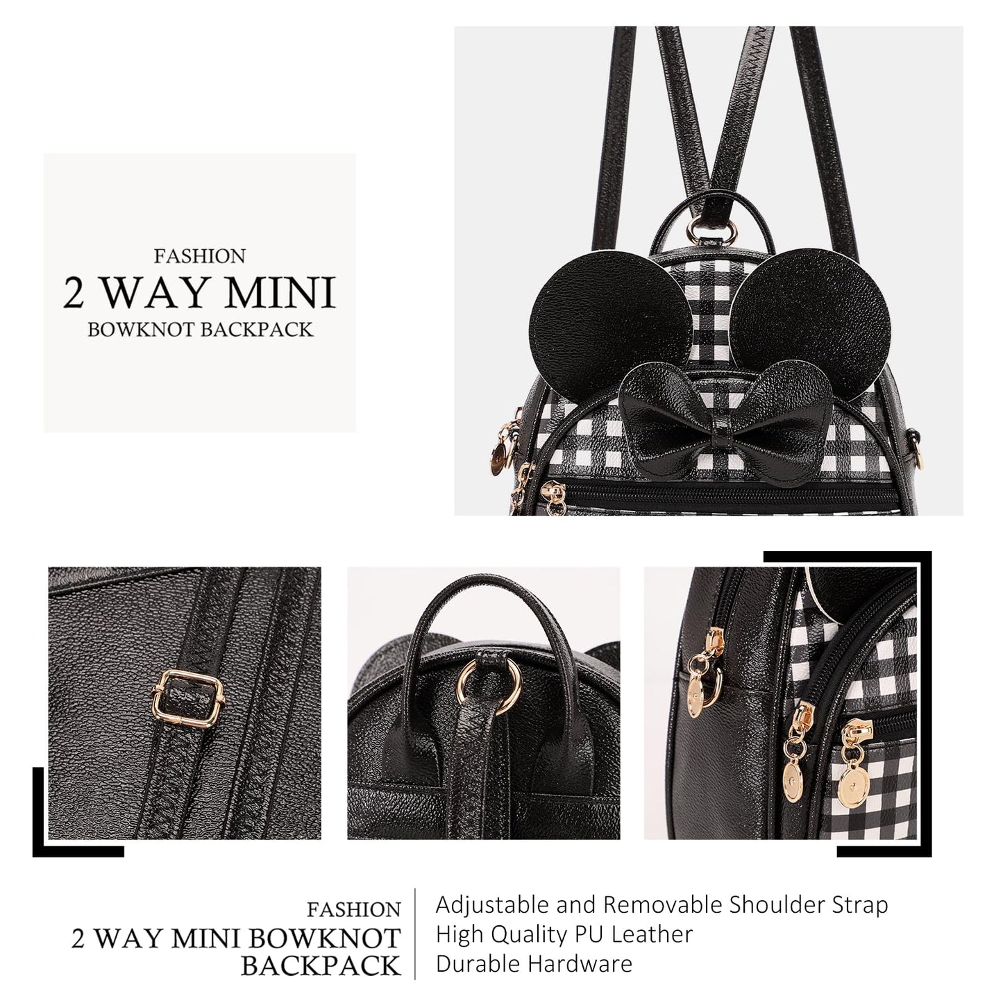 KL928 Girls Bowknot Polka Dot Cute Mini Backpack Small Daypacks Convertible Shoulder Bag Purse for Women