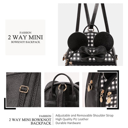 KL928 Girls Bowknot Polka Dot Cute Mini Backpack Small Daypacks Convertible Shoulder Bag Purse for Women