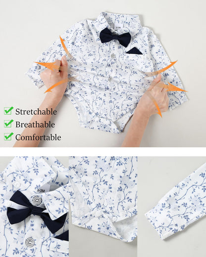 WESIDOM Baby Boy Clothes 0-18M Newborn Infant Gentleman Outfit, Shirt+Bowtie+Beret+Suspender Pant Baby boy Suit Clothing Set
