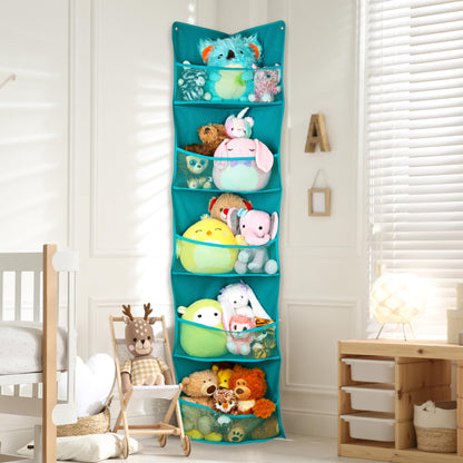 Lilly's Love Corner Stuffed Animal Toy Storage Hanging Organizer | 5 Expandable Mesh Net Pockets, Stores Loads of Plush Toys | Large Plushie Display for Boys, Girls | Pink