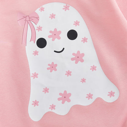 Newborn Boy Girl Halloween Outfit Flower Ghost Print Bodysuit Bow Sweatshirt Romper Halloween Clothes