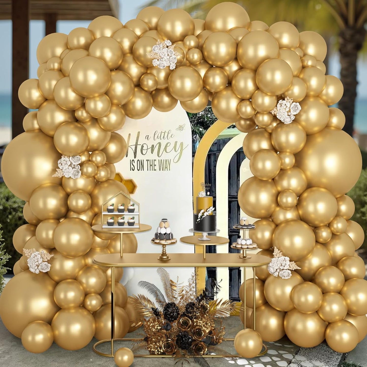 Ouddy Life 157 Pcs Boho Dusty Pink Balloons Arch Garland Kit, Blush Neutral Pink Sand White Metallic Gold Different Size Balloon for Girls Baby Shower Birthday Wedding Gender Reveal Party Decorations