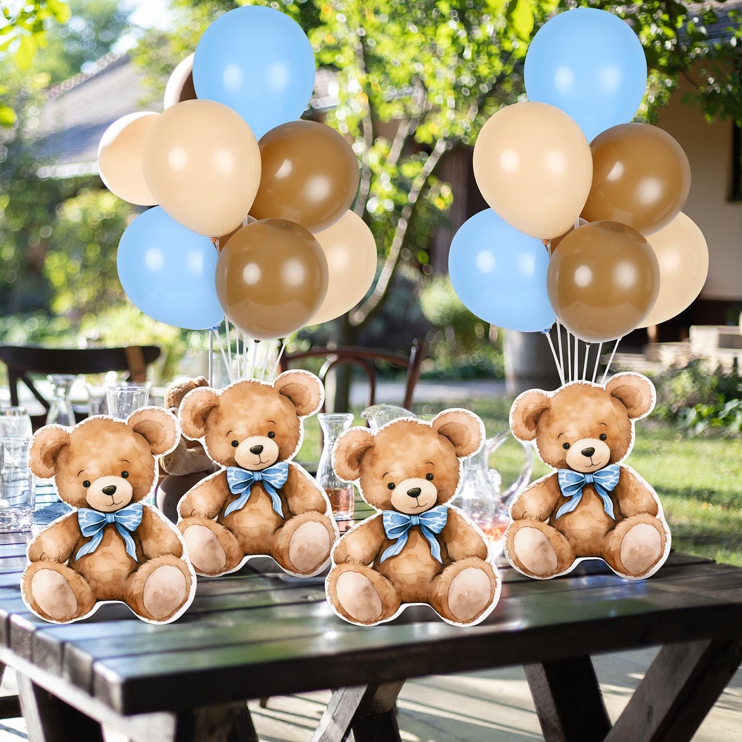 4 Sets Balloon Stand Kit for Table Bear Baby Shower Tables Centerpieces with Balloon Boy Baby Shower Decorations for Bear Theme Gender Reveal Birthday Party Table Decorations Supplies (Brown Bear, 4)