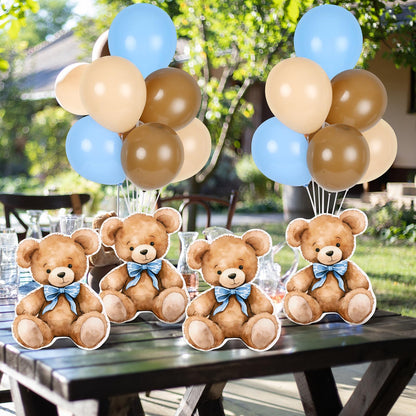 4 Sets Balloon Stand Kit for Table Bear Baby Shower Tables Centerpieces with Balloon Boy Baby Shower Decorations for Bear Theme Gender Reveal Birthday Party Table Decorations Supplies (Brown Bear, 4)
