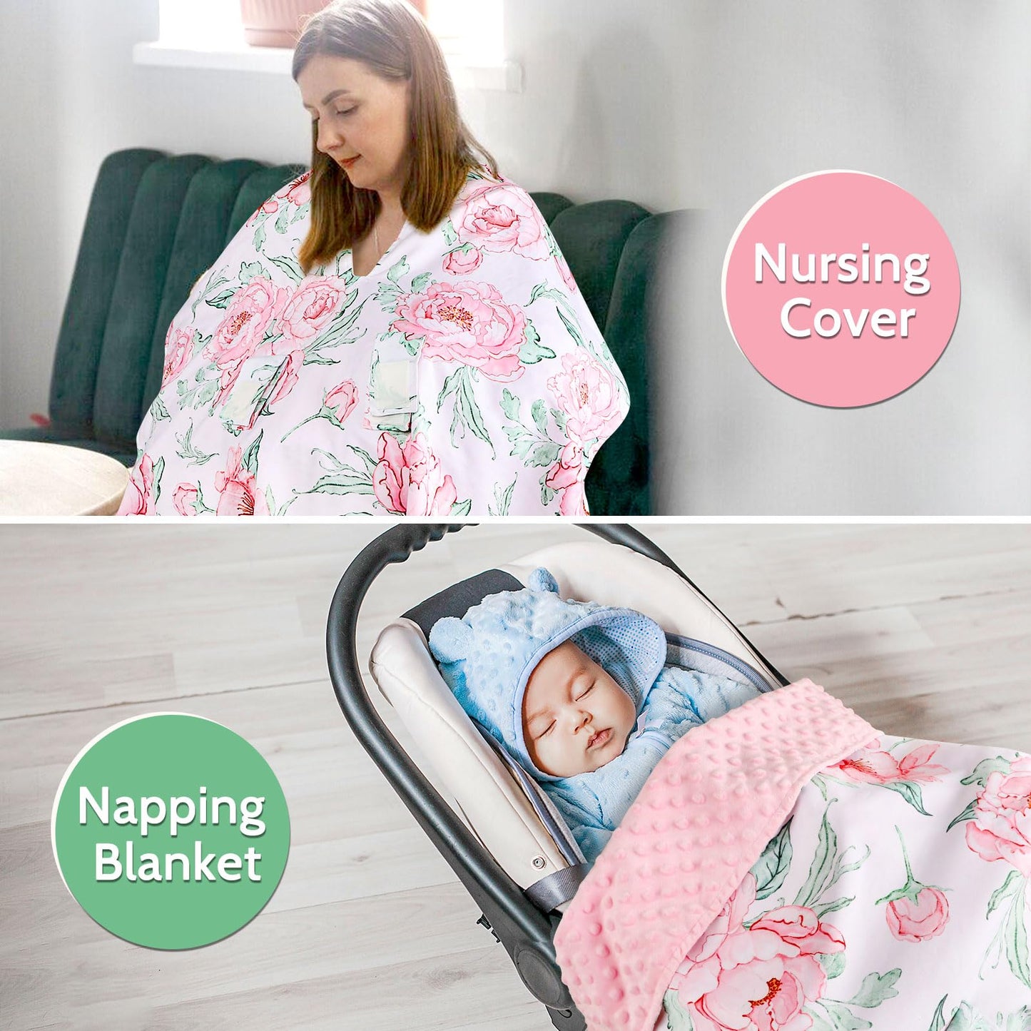 DILIMI Car Seat Cover Baby Girl, Minky Warm Winter Car Seat Covers for Babies, Peekaboo Opening Infant Car Seat Cover, Nursing Cover Carseat Canopy, Pink Flower