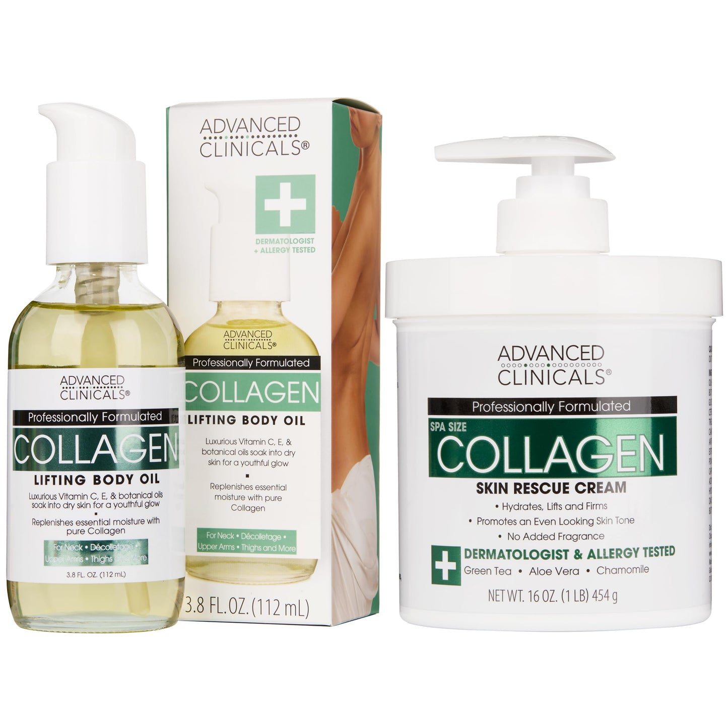 Advanced Clinicals Retinol Body Lotion + Collagen Cream Fragrance Free Face Moisturizer & Body Cream 2pc Skincare Set For Women & Men Helps Reduce Appearance Of Crepey Skin, Wrinkles, & Dry Skin, 2pc