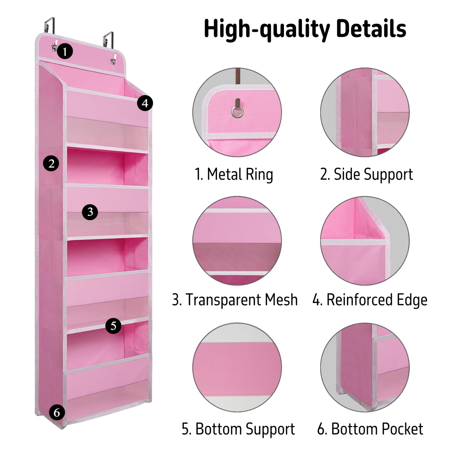Over Door Organizer with 4 Large Capacity Pockets, Hanging Organizer Storage for Closet Bathroom Nursery Bedroom Dorm, Toys Cosmetics Sundries and Baby Essentials, Gray