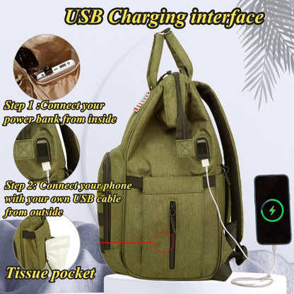 Diaper Bag Backpack for Dad and Mom with USB Charging Port Stroller Straps and Insulated Pocket,army military Travel Nappy Backpack for Daddy/Mommy (Black)