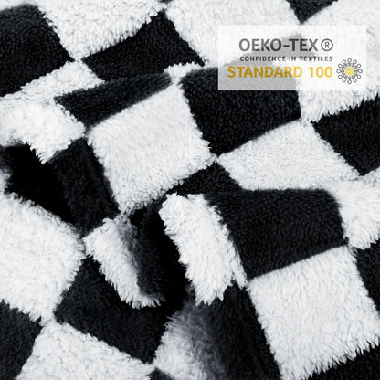 HOMRITAR Checkered Baby Blanket for Boy Girls Ultra Soft Fluffy Fuzzy Toddler Blankets with 3D Chessboard Grid Warmer Comfort Reversible Bed Blanket for Winter 350GSM Black 30 x 40 Inch