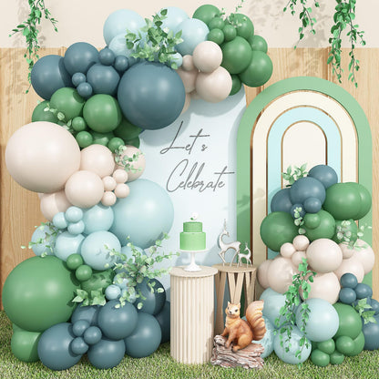 Sage Green Balloons Arch Double Stuffed, Olive Dusty Green Brown Beige Neutral Balloon Garland Kit, White Sand Apricot Tan Latex Balloon for Baby Shower Birthday Jungle Safari Party Decoration