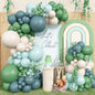 Sage Green Balloons Arch Double Stuffed, Olive Dusty Green Brown Beige Neutral Balloon Garland Kit, White Sand Apricot Tan Latex Balloon for Baby Shower Birthday Jungle Safari Party Decoration