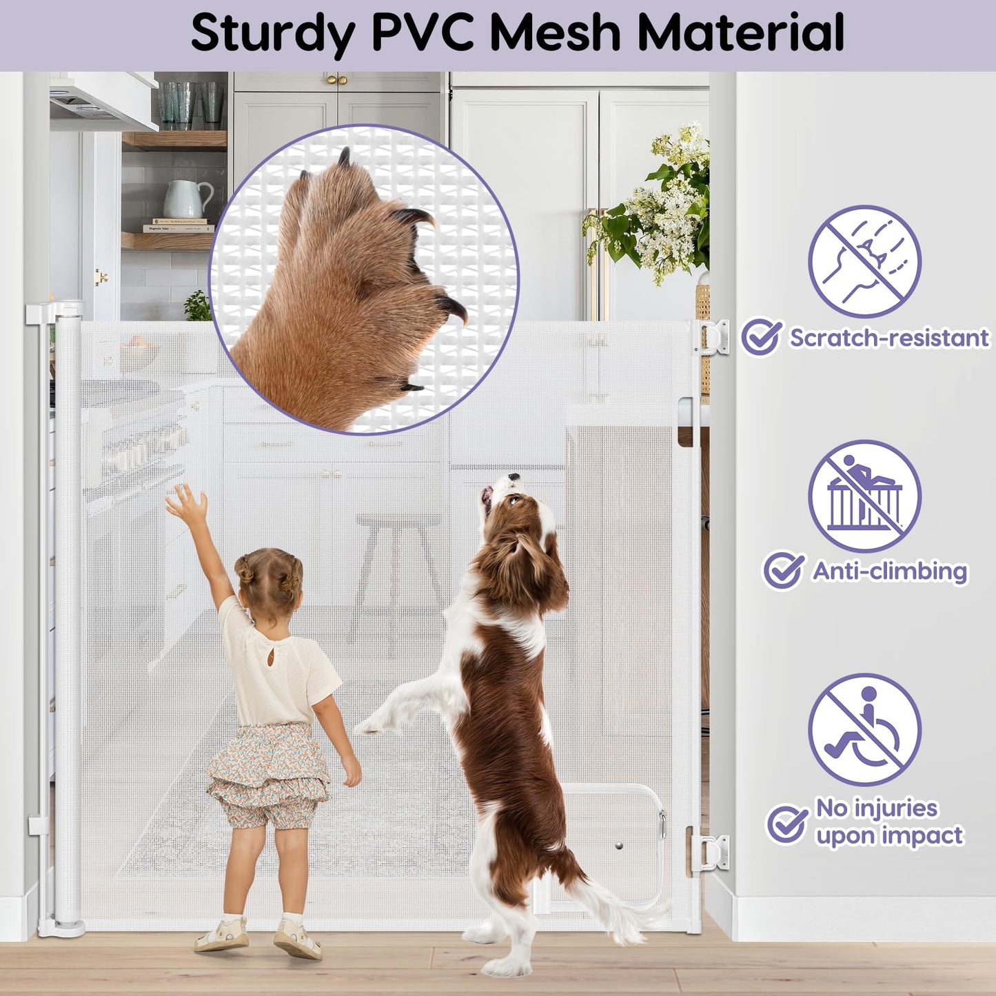 48 Inch Extra Tall Pet Gate Retractable Baby Gate with Cat Door - No Jumping Over, 55" Wide Retractable Dog Gate Indoor 4ft Extra Tall Cat Gate for Doorway Outdoor Deck Gate, White