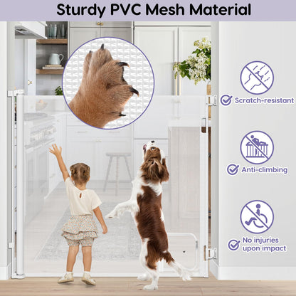 48 Inch Extra Tall Pet Gate Retractable Baby Gate with Cat Door - No Jumping Over, 55" Wide Retractable Dog Gate Indoor 4ft Extra Tall Cat Gate for Doorway Outdoor Deck Gate, White