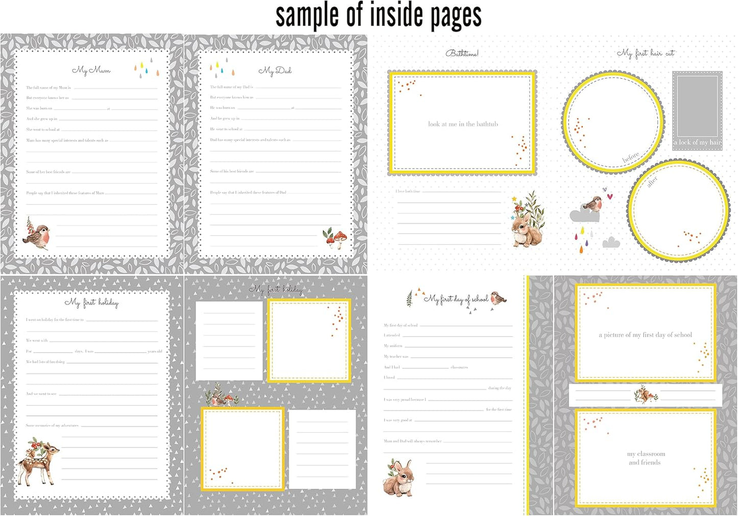 Holoary First 5 Years Baby Memory Book - 76 Colourful Illustrated Keepsake Journal Pages Record Book Album for Newborn Baby Boy or Girl, Woodland Animals Design