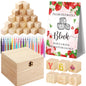 Marsui 136 Pcs Baby Shower Blocks to Decorate Game Kit Includes 98 Wooden Blocks, 36 Markers, 1 Game Sign, 1 Storage Box for Baby Shower Gender Reveal Activity Party Decorations(Pink Elephant)