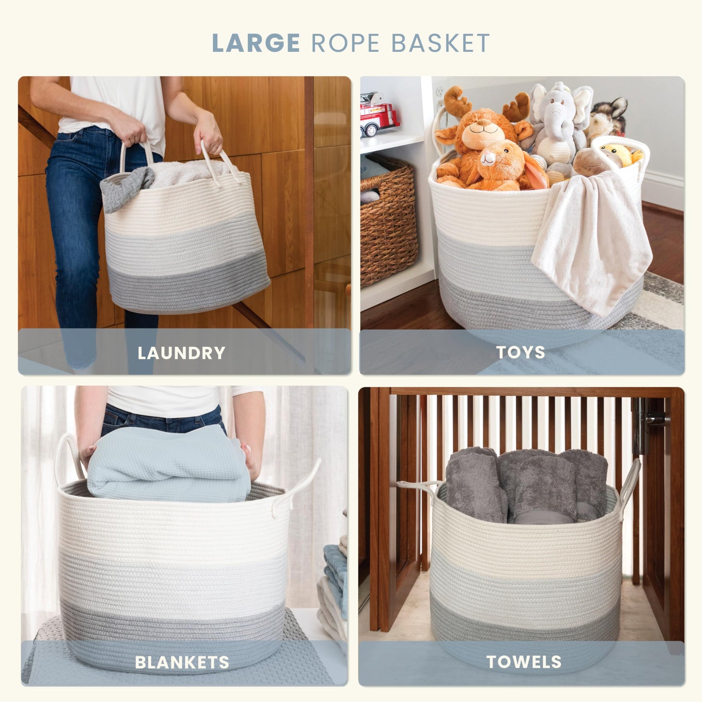 OrganiHaus Large Blanket Basket for Living Room 20x13, Rainbow Rope Basket for Classroom Organization, Toy Storage Basket, Woven Kids Laundry Basket, Baby Toy Box, Cute Storage Basket, Nursery Hamper