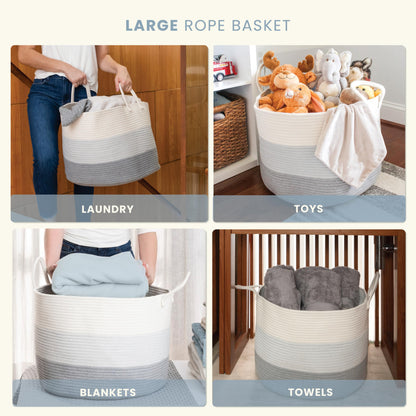 OrganiHaus Large Blanket Basket for Living Room 20x13, Rainbow Rope Basket for Classroom Organization, Toy Storage Basket, Woven Kids Laundry Basket, Baby Toy Box, Cute Storage Basket, Nursery Hamper