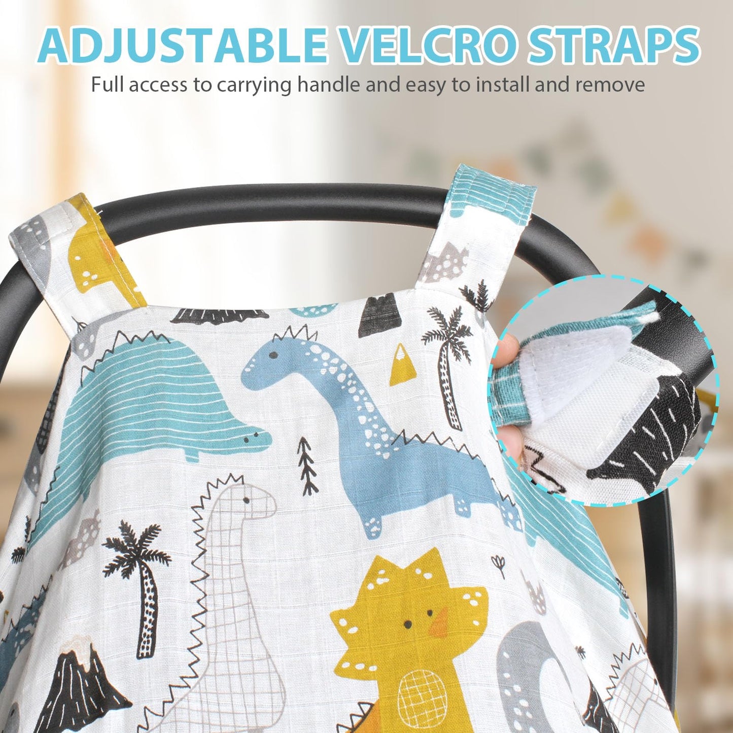Muslin Baby Car Seat Cover, Breathable Infant Car Seat Cover Lightweight Carseat Canopy Covers for Babies, Universal Fit Stroller Cover for Summer Spring/Hot Days/Warm Weather