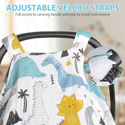 Muslin Baby Car Seat Cover, Breathable Infant Car Seat Cover Lightweight Carseat Canopy Covers for Babies, Universal Fit Stroller Cover for Summer Spring/Hot Days/Warm Weather