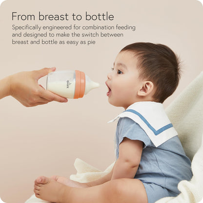 BuubiBottle Max Slow Flow Bottle for Newborn Babies by Quark - with Anti-Colic RealFeel Nipple to Simulate Breastfeeding - BPA-Free, PVC-Free, Toxin-Free - 8 Oz Bottle with Lid, 2 Pack - Orange