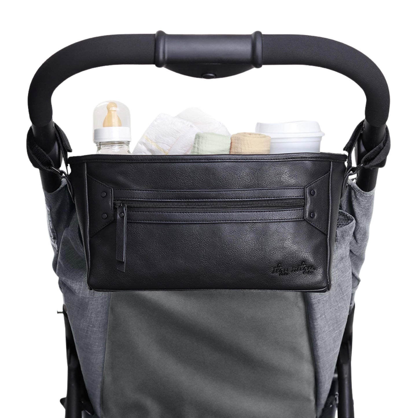 Itzy Ritzy Adjustable Stroller Caddy and Organizer Bag Featuring Front Zippered Pocket, 2 Built-in Interior Pockets & Adjustable Straps to Fit Nearly Any Stroller (Chai)