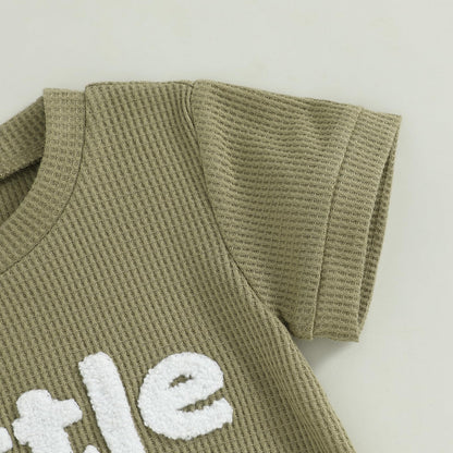 MERSARIPHY Newborn Baby Boy Summer Clothes Mama's Boy Little Dude Short Sleeve Romper Shorts Set Infant Waffle Knit Outfit